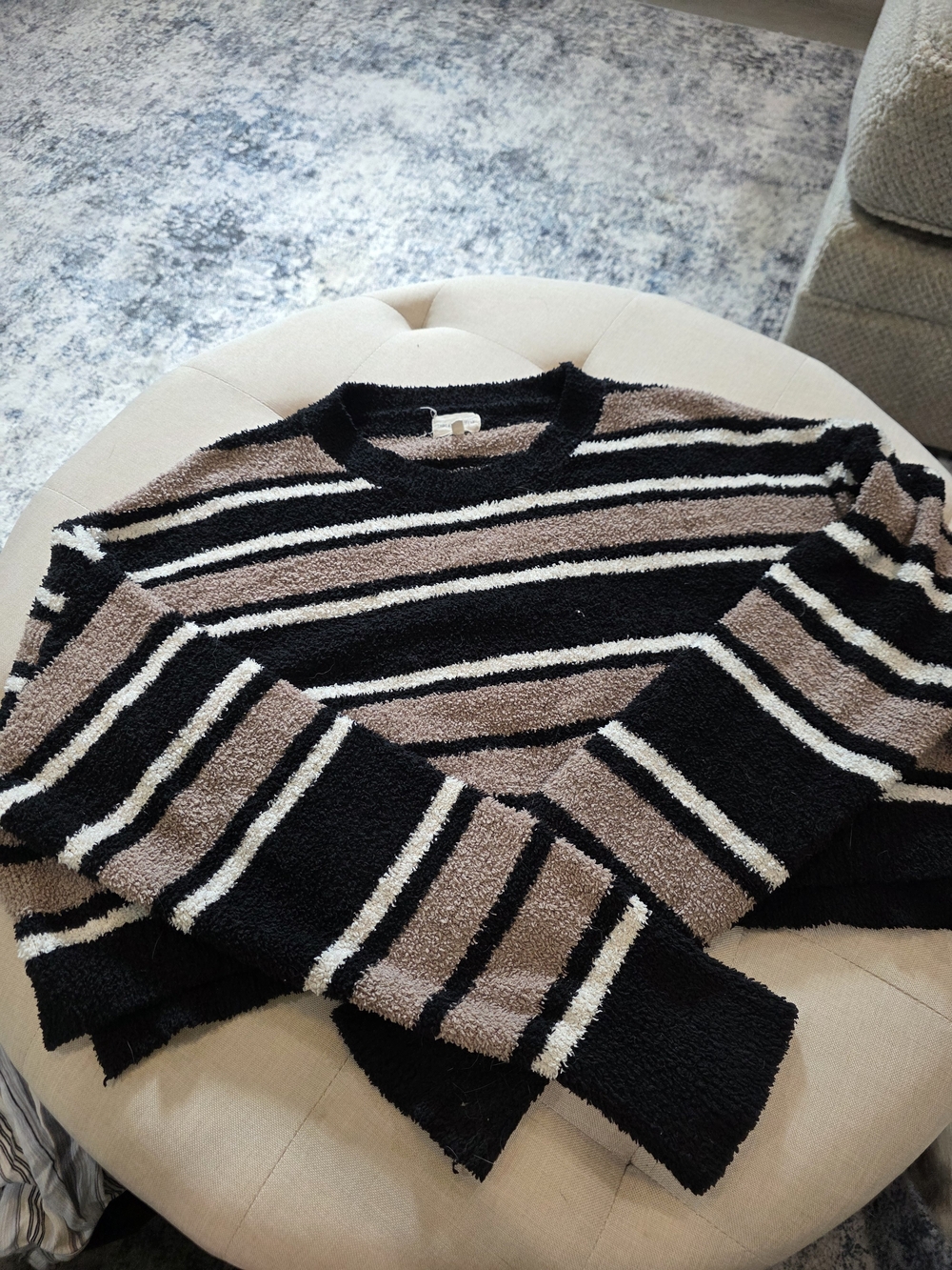 Thread & Supply Black, Brown, and White Striped Cozy Crewneck Sweater